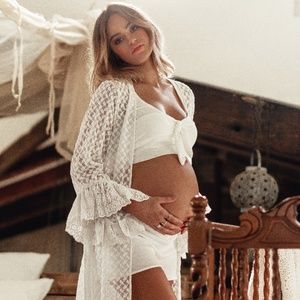 Coven & Co Raw Edge Tie Maternity Crop Top